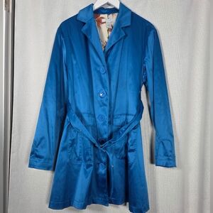 Vintage JH Collectibles Jacket Blue Sateen Short Trench Coat Size L